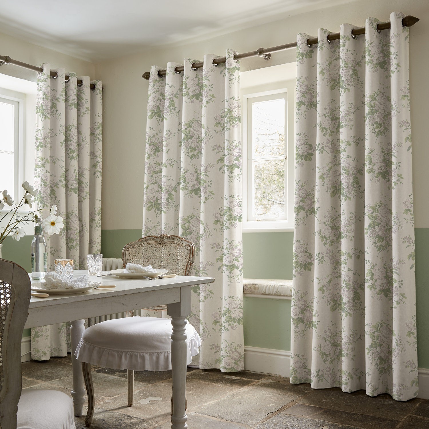 rose chintz natural floral curtains