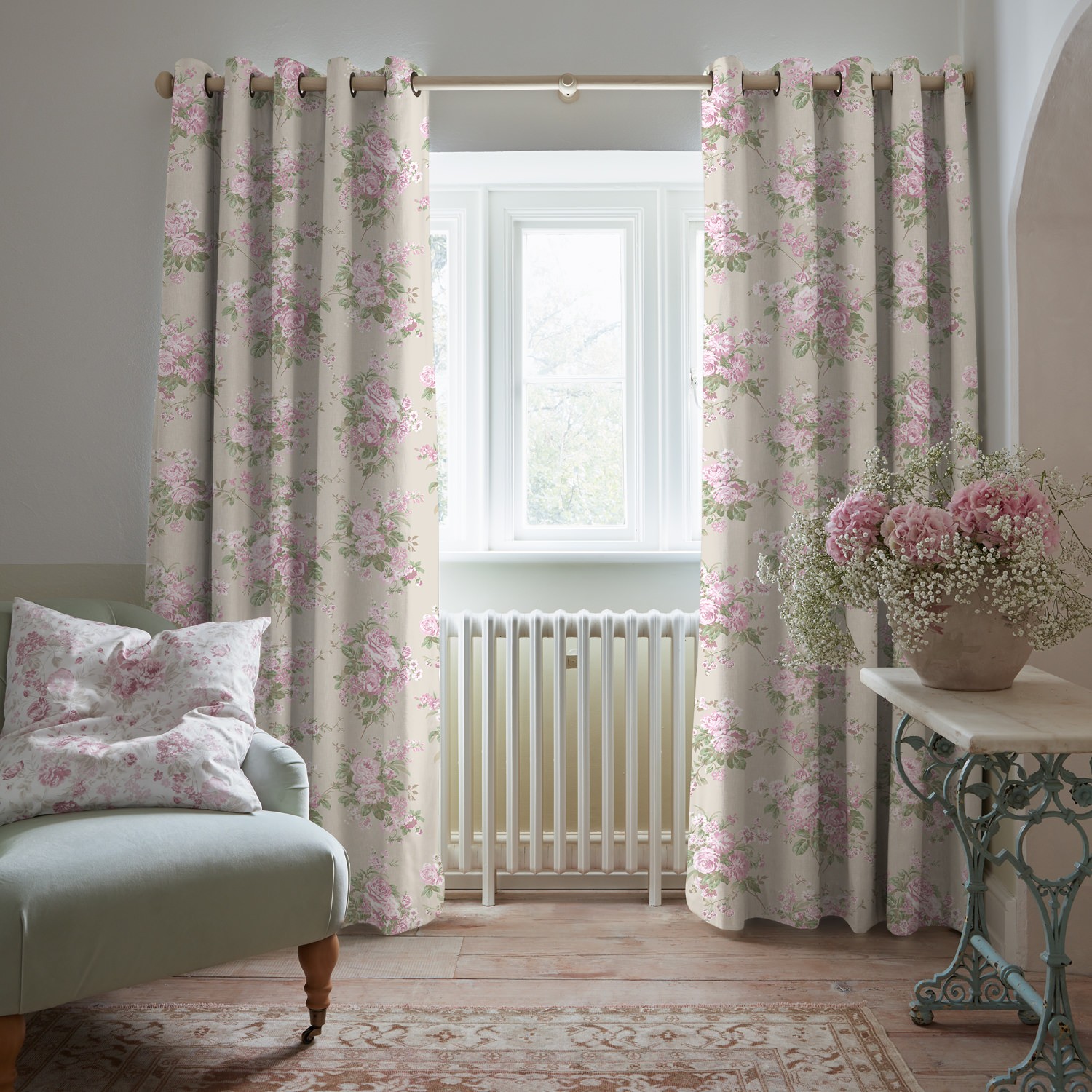 rose chintz pink floral curtains