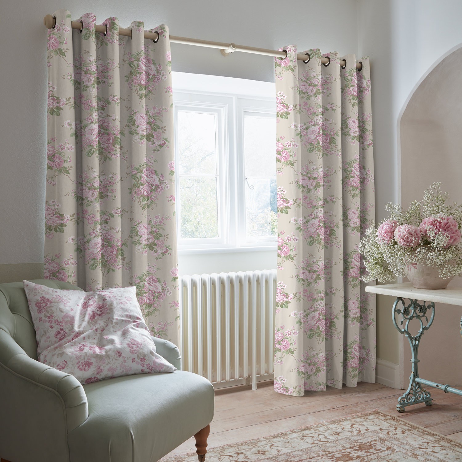 rose chintz pink floral curtains