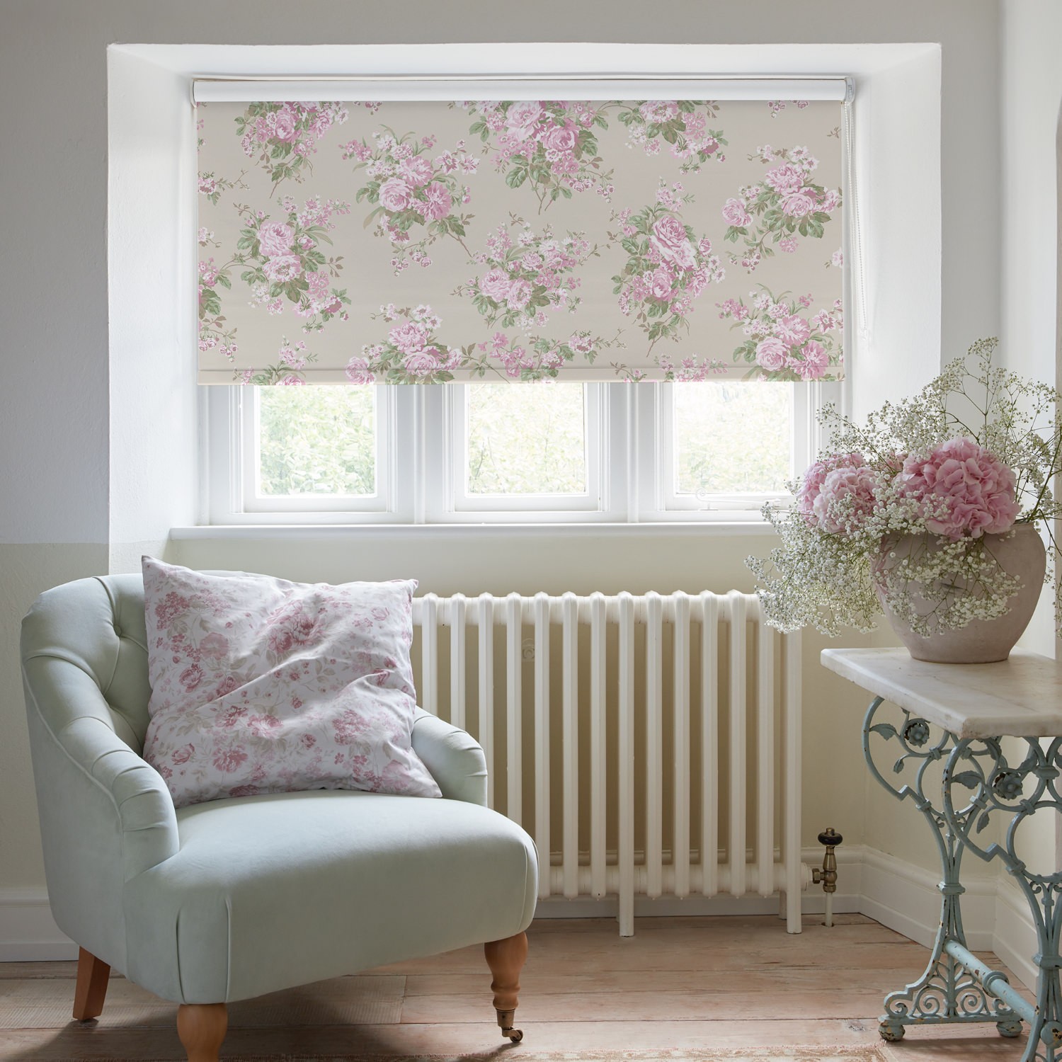 rose chintz pink soft touch blackout roller blind