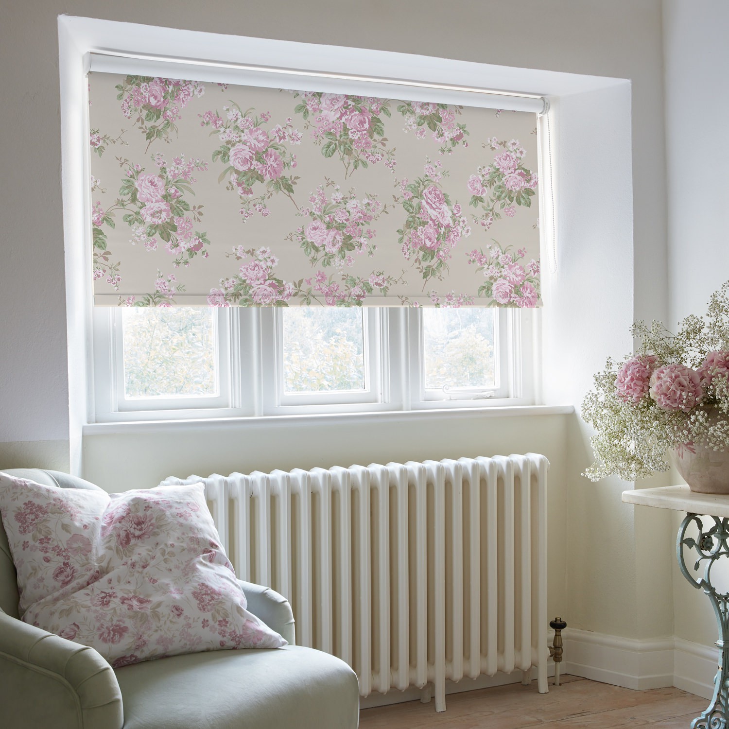 rose chintz pink soft touch blackout roller blind
