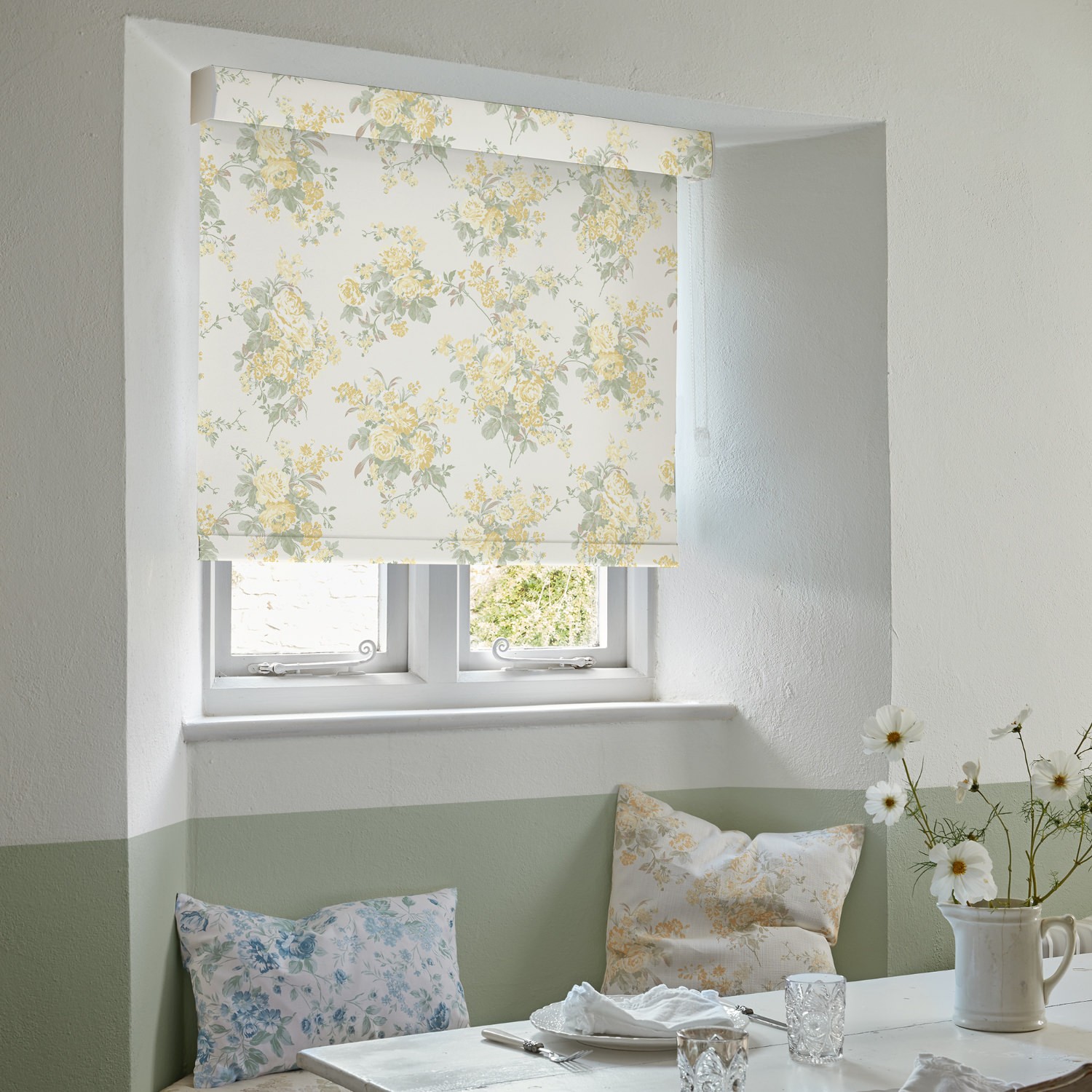 rose chintz yellow soft touch blackout roller blind