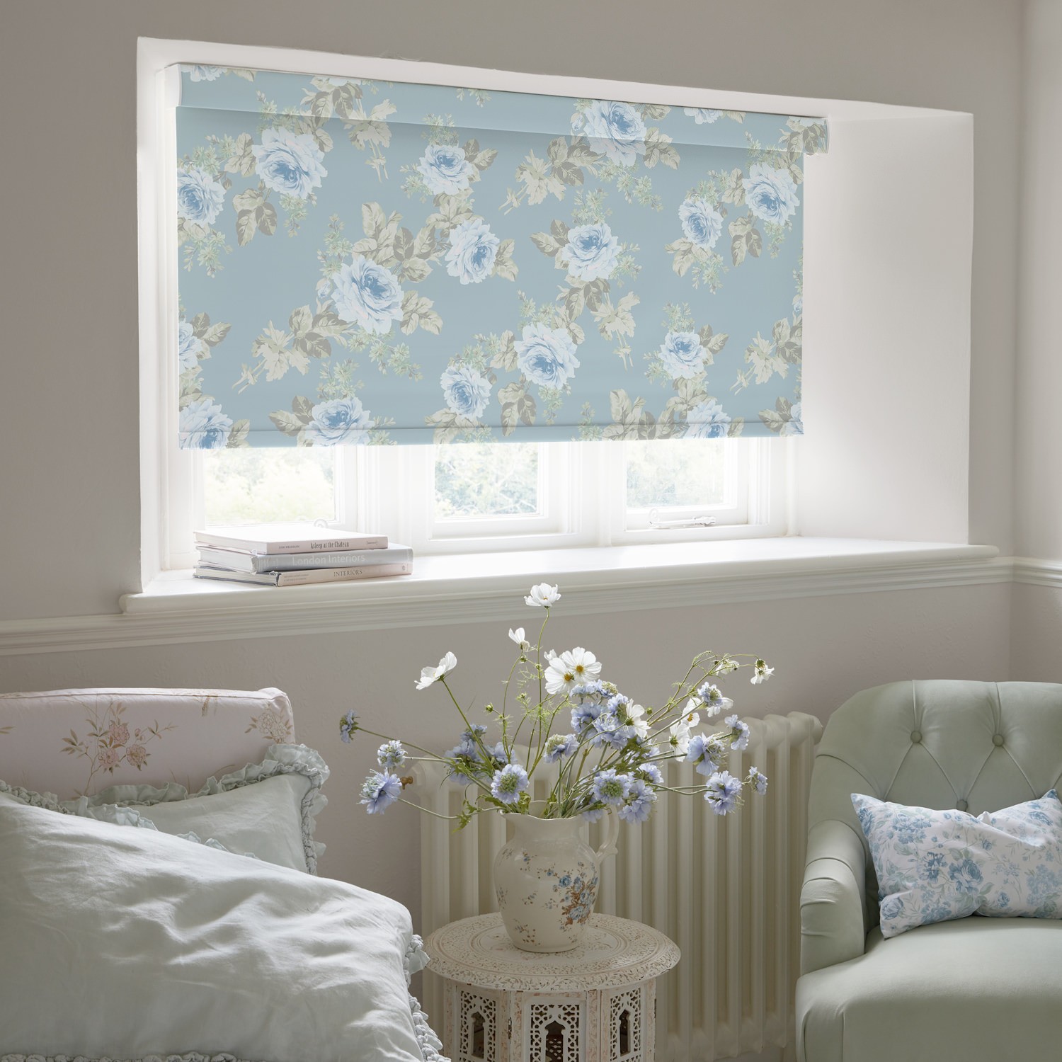 royal bouquet blue soft touch blackout roller blind