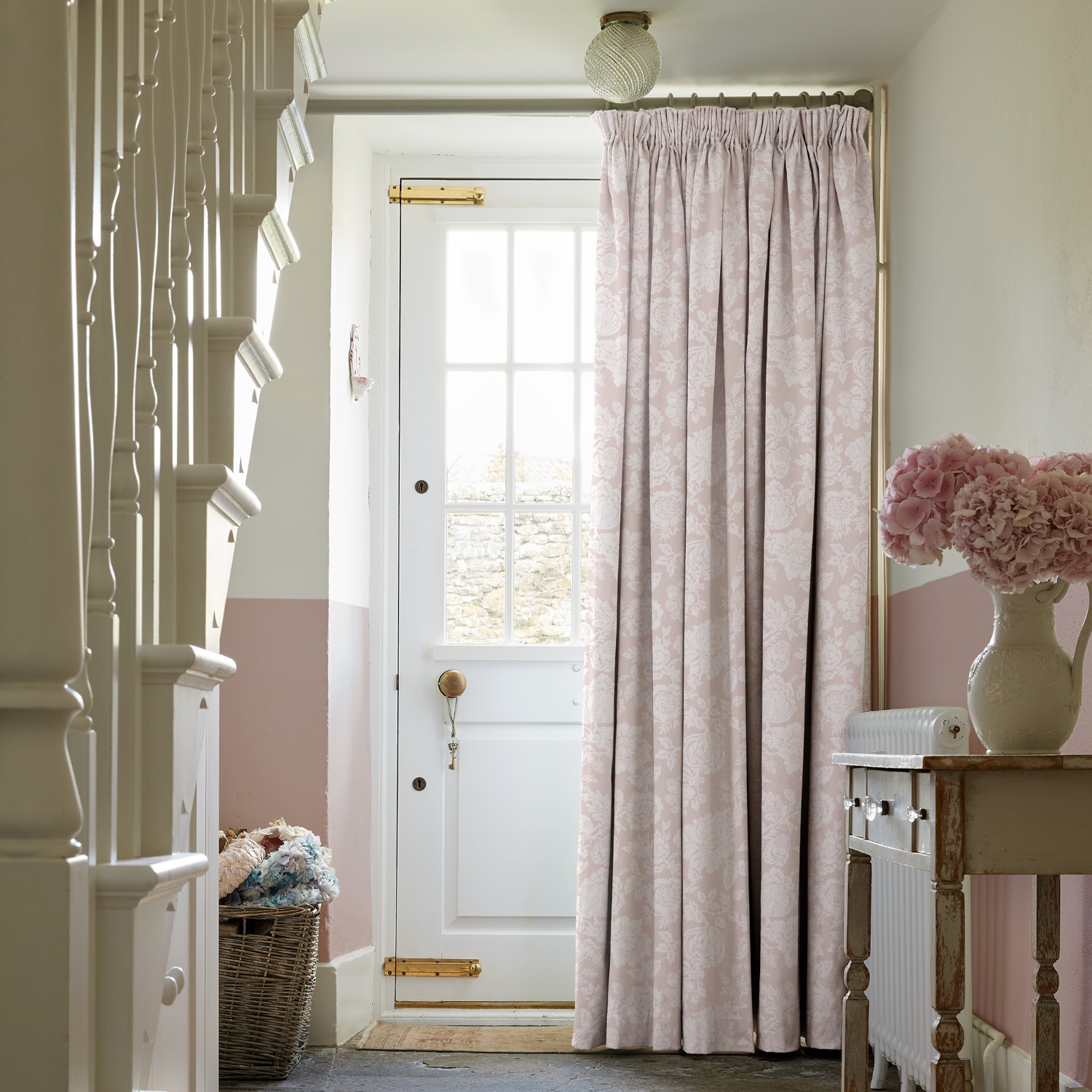 stipple dusky pink floral curtains