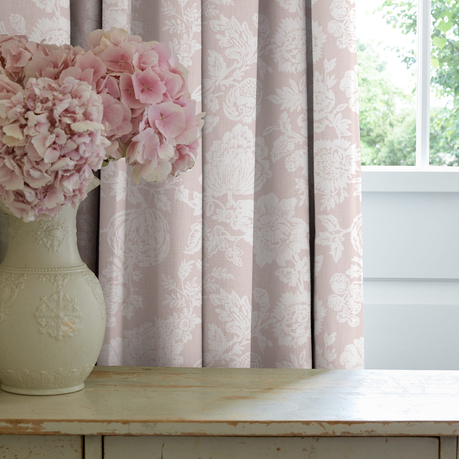 stipple dusky pink floral curtains