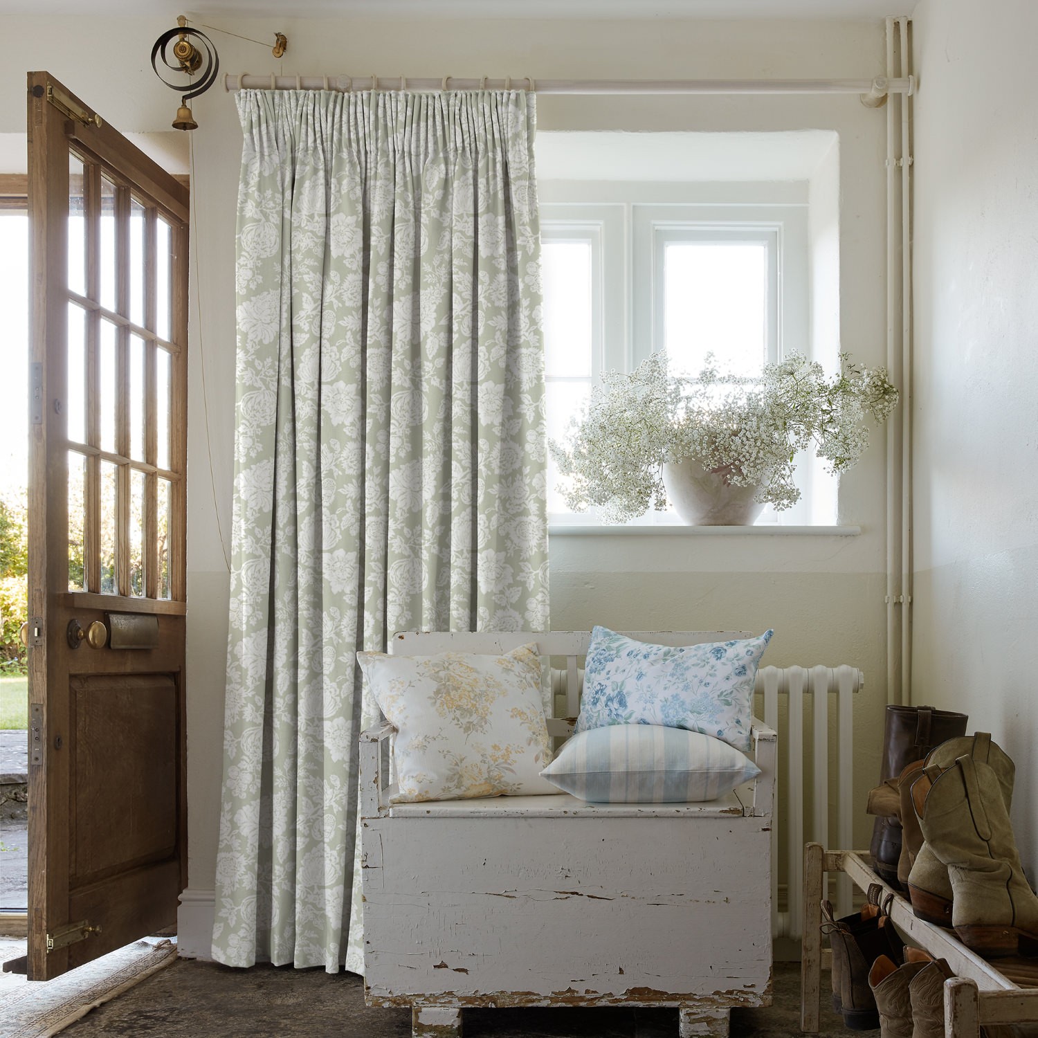 stipple sage floral curtains