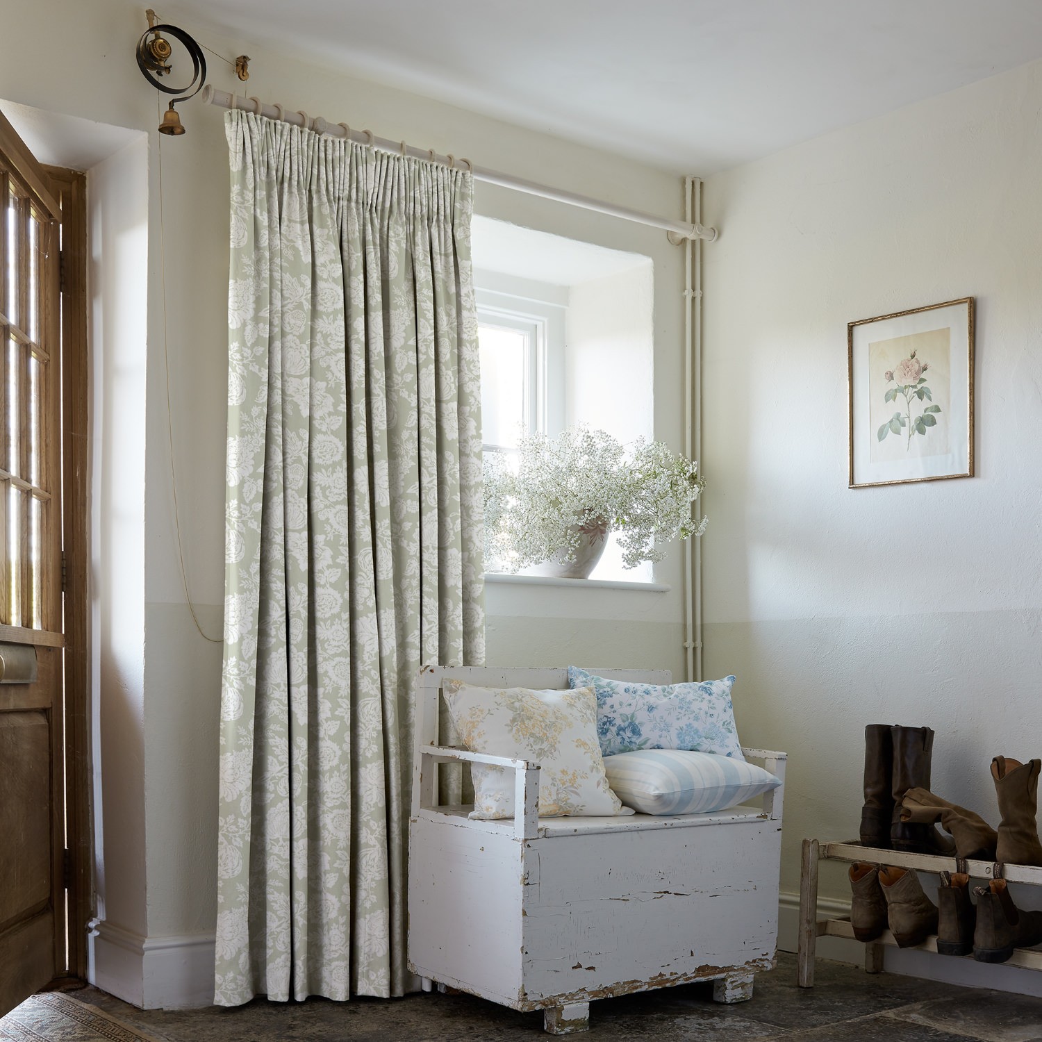 stipple sage floral curtains