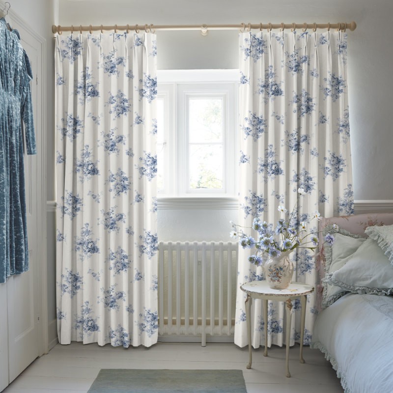 Sunbleached Floral China Blue Floral Curtains
