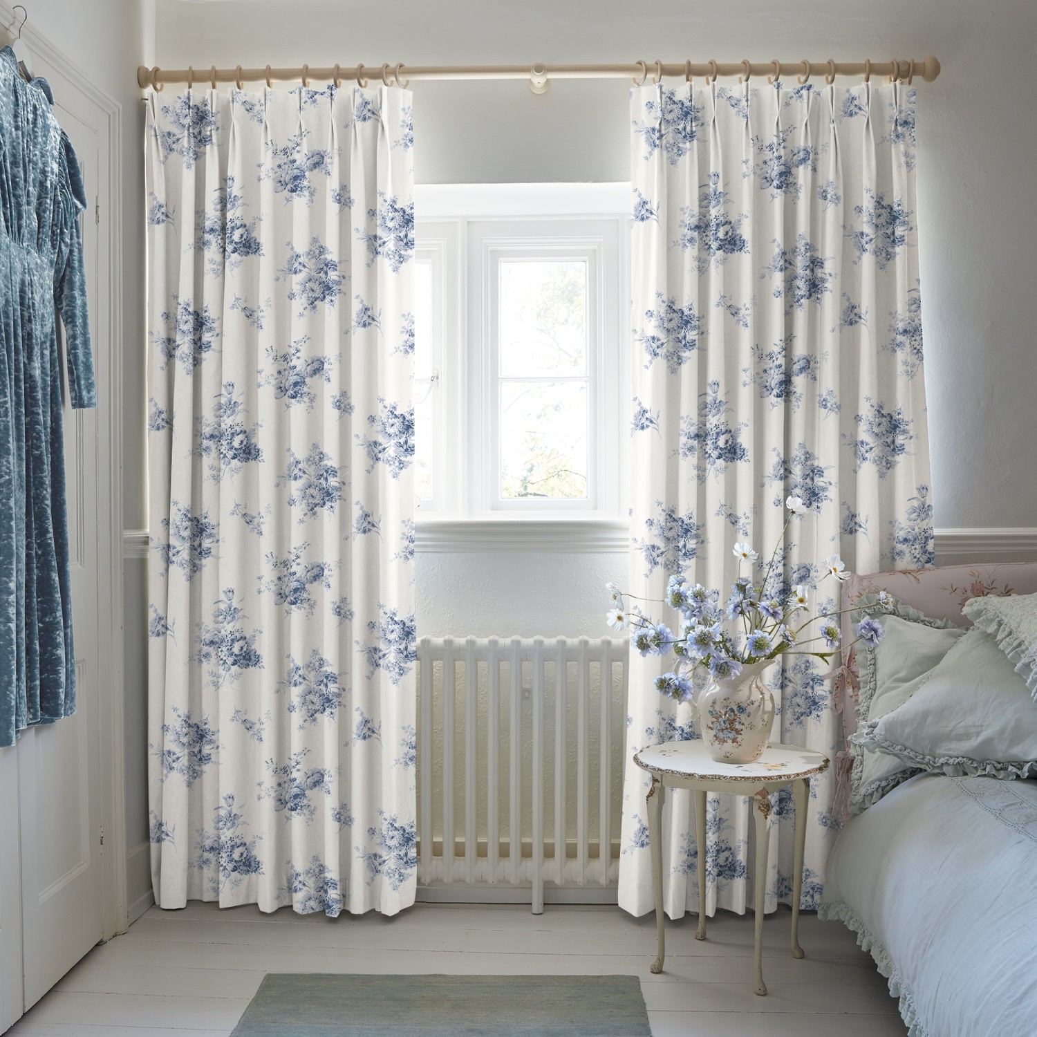 sunbleached floral china blue floral curtains