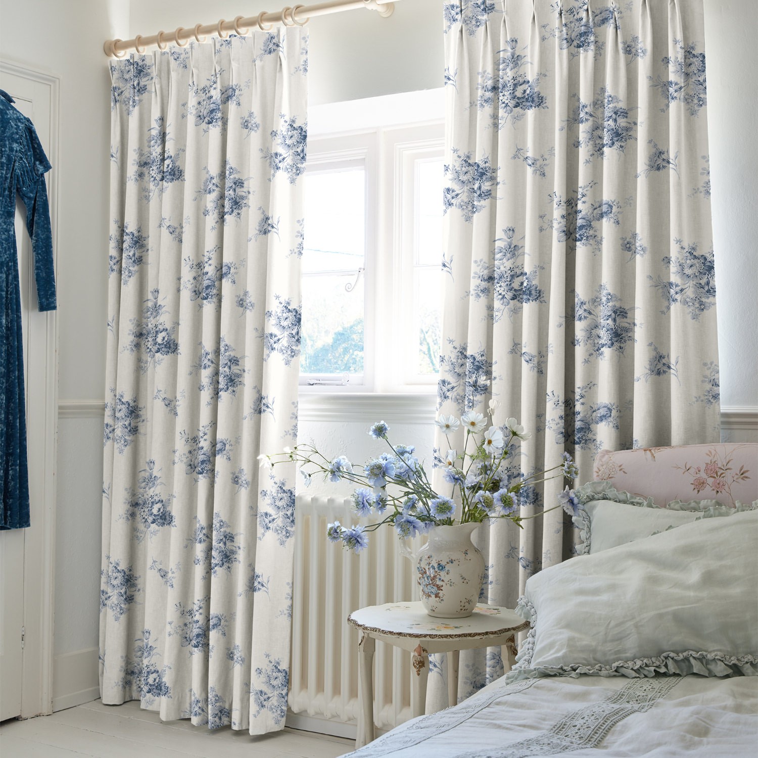sunbleached floral china blue floral curtains