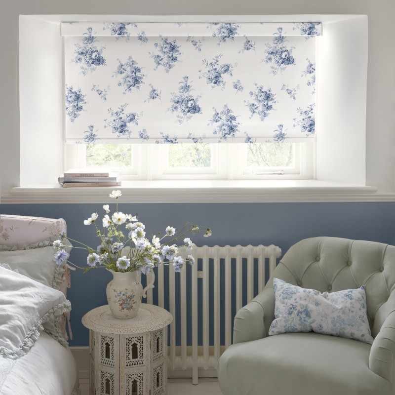 Sunbleached Floral China Blue Soft Touch Blackout Roller Blind