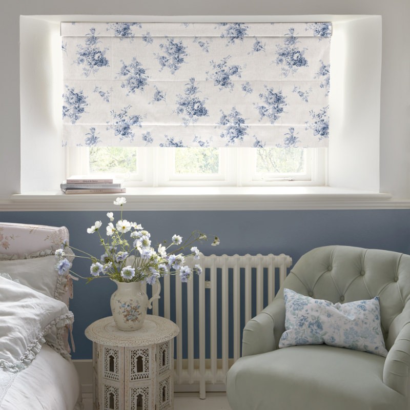 Sunbleached Floral China Blue Floral Roman Blind