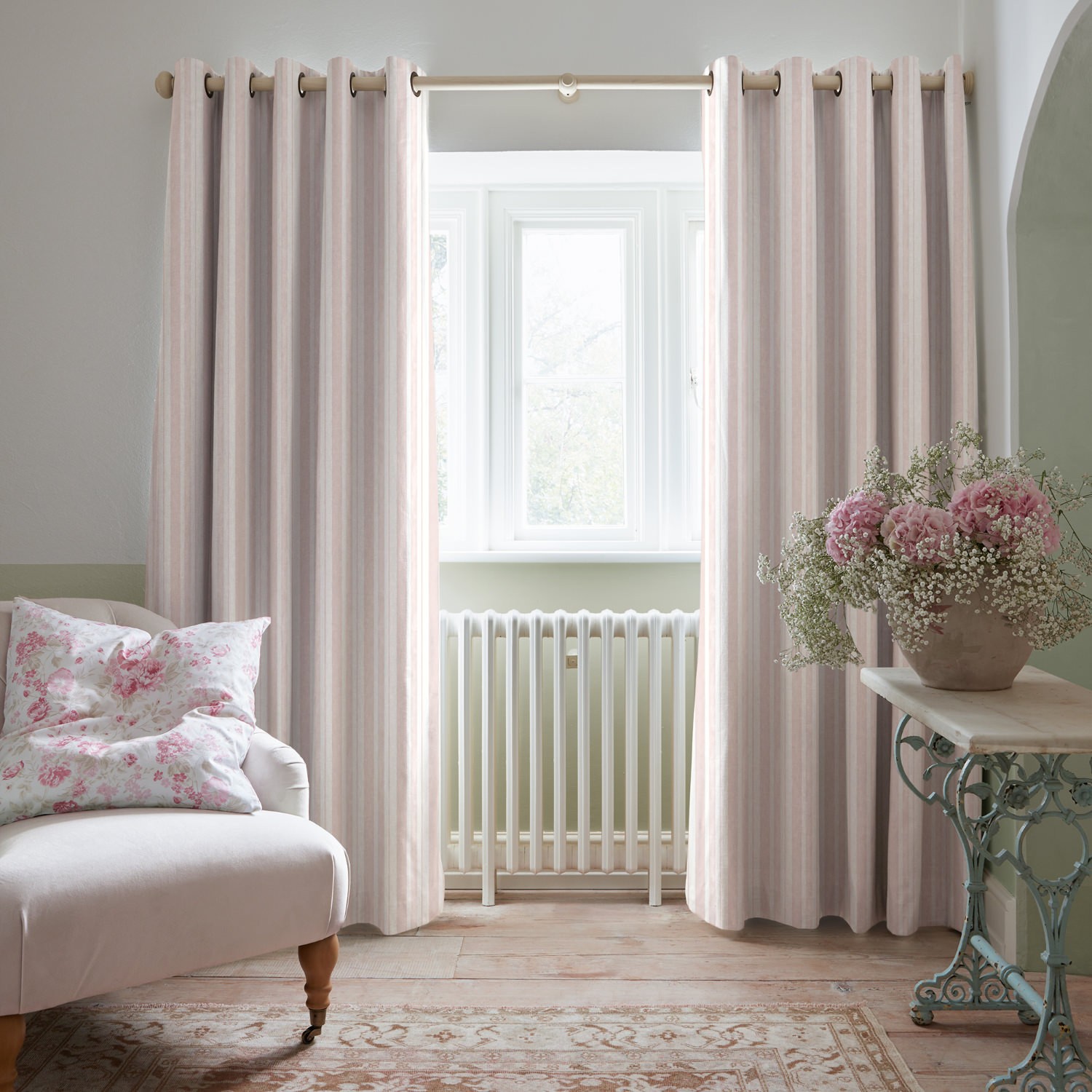 watercolour stripe blush stripe curtains