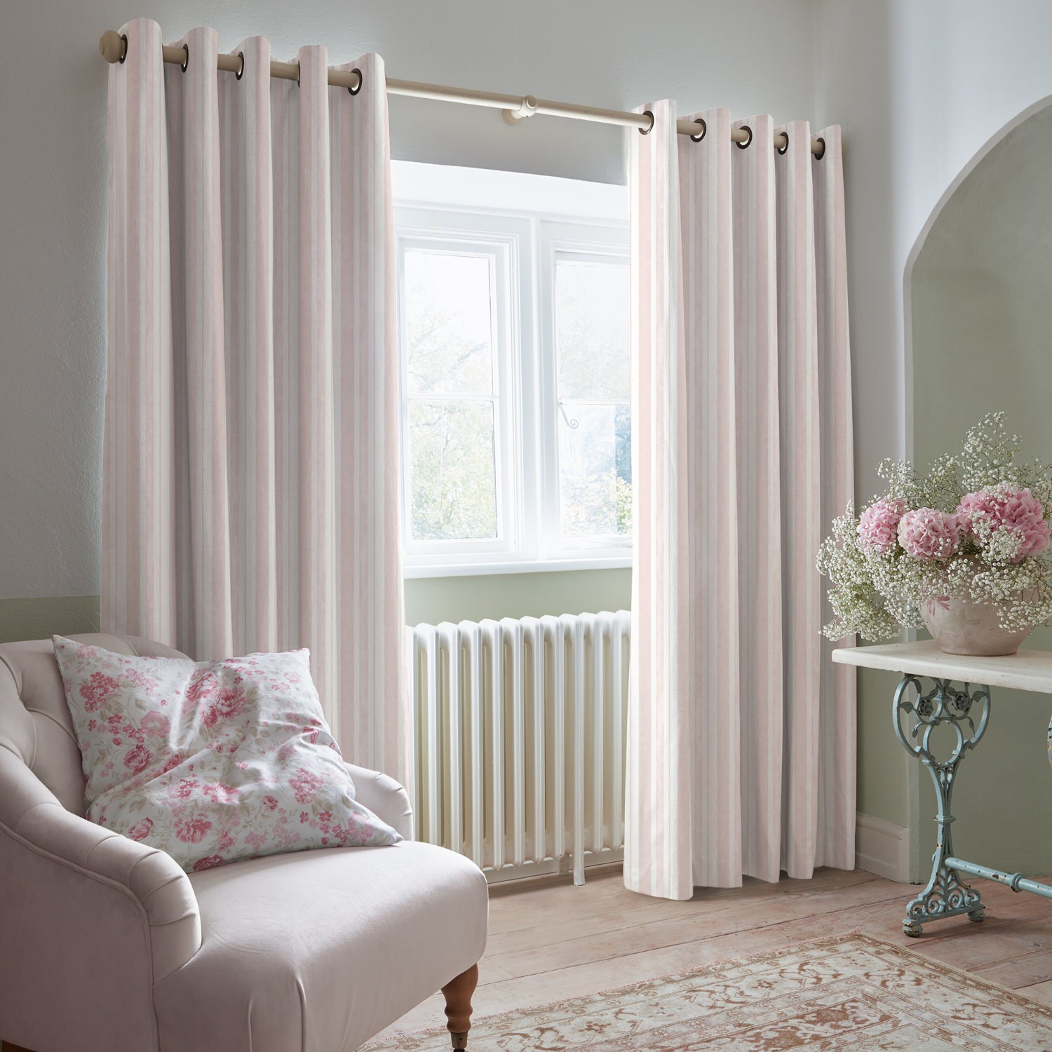 watercolour stripe blush stripe curtains