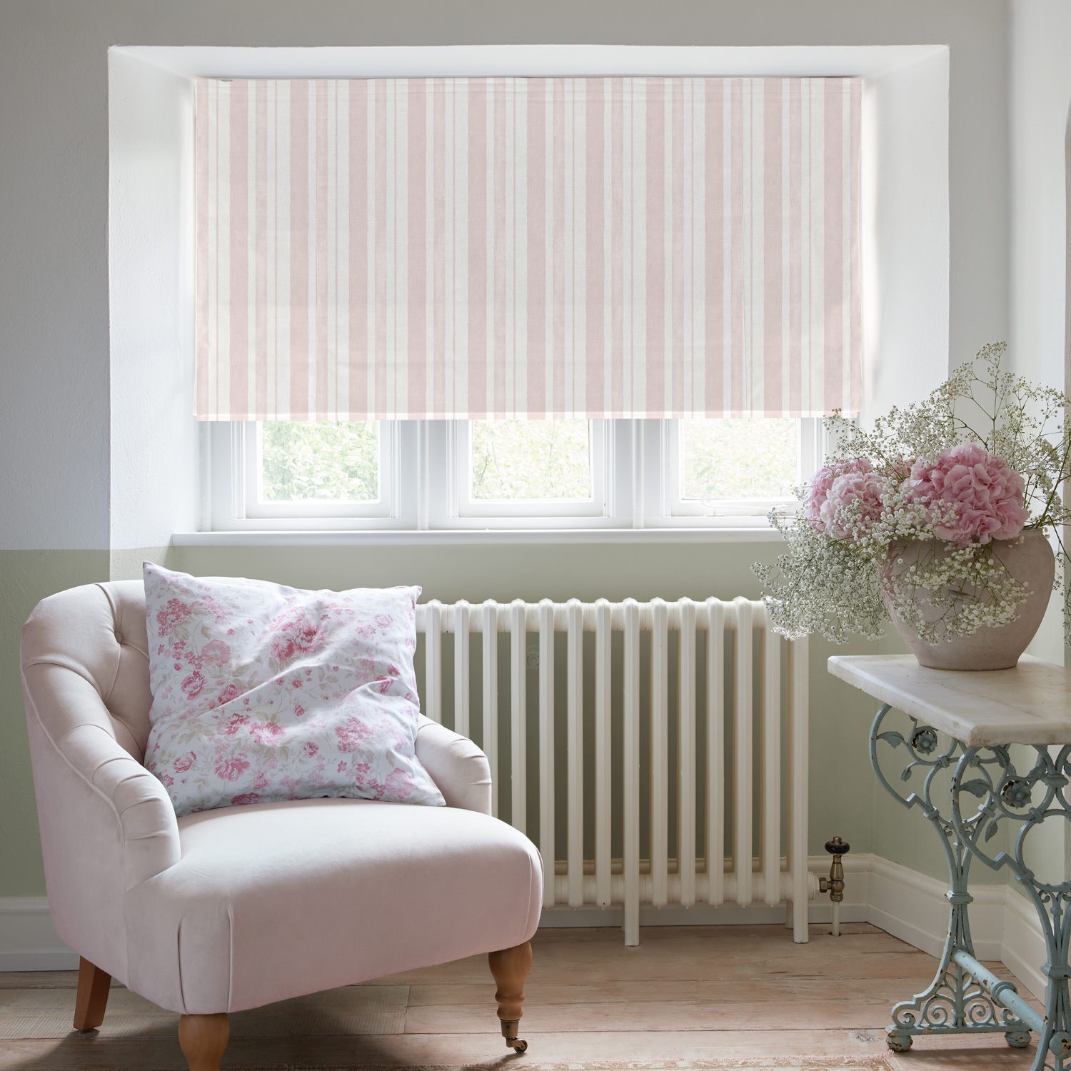 watercolour stripe blush stripe roman blind