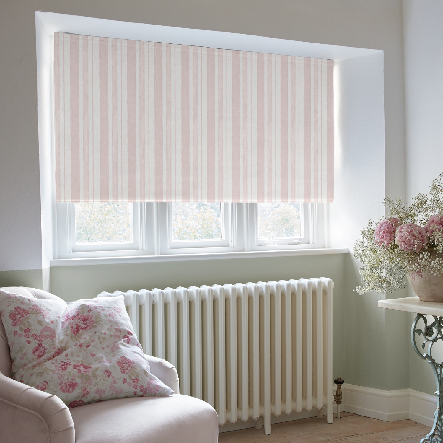 watercolour stripe blush stripe roman blind