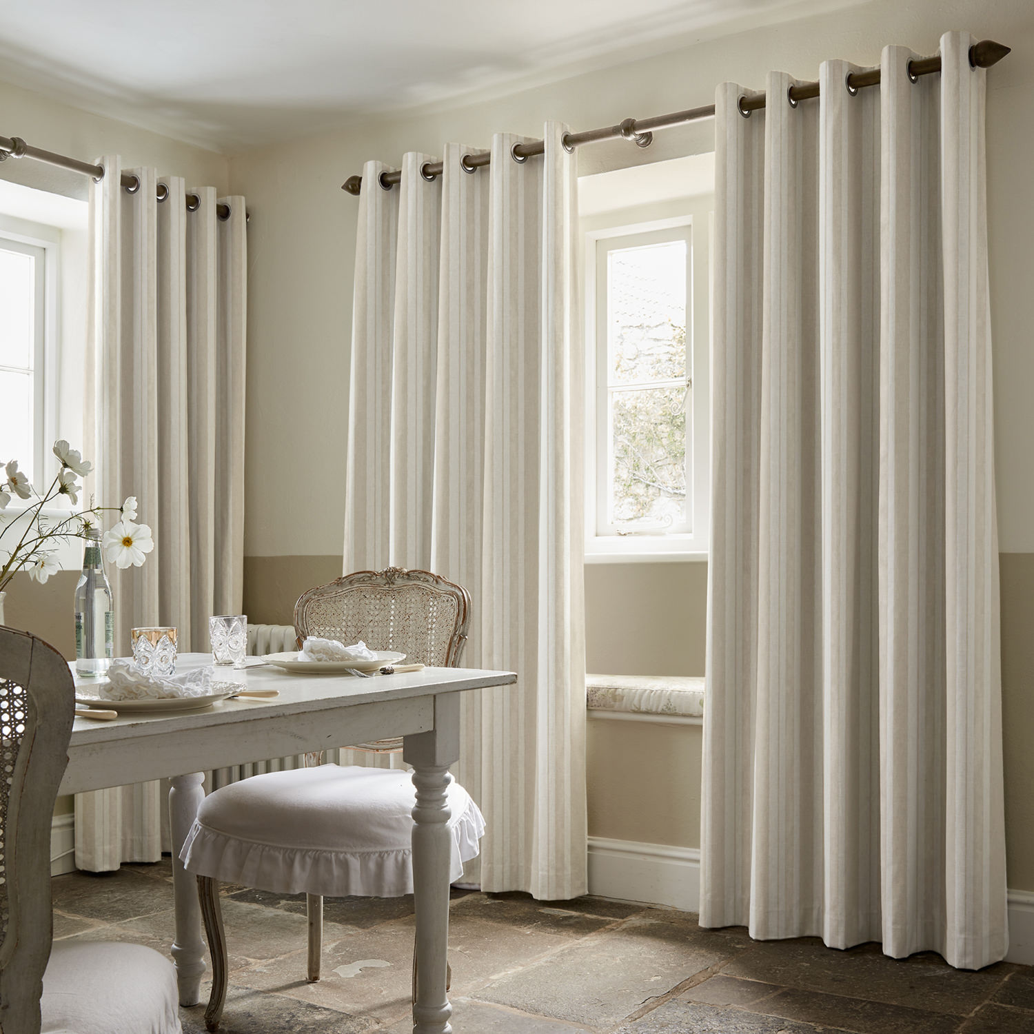 watercolour stripe natural stripe curtains