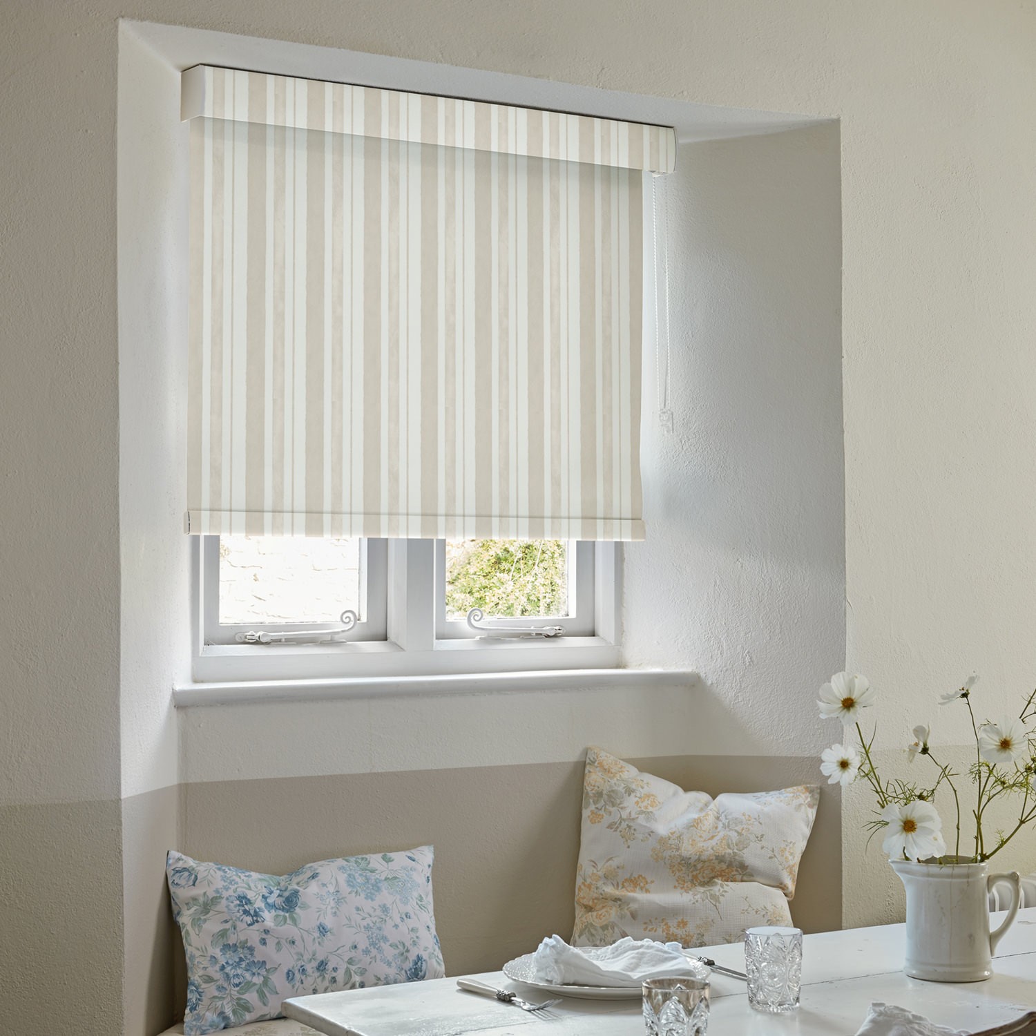 watercolour stripe natural soft touch blackout roller blind