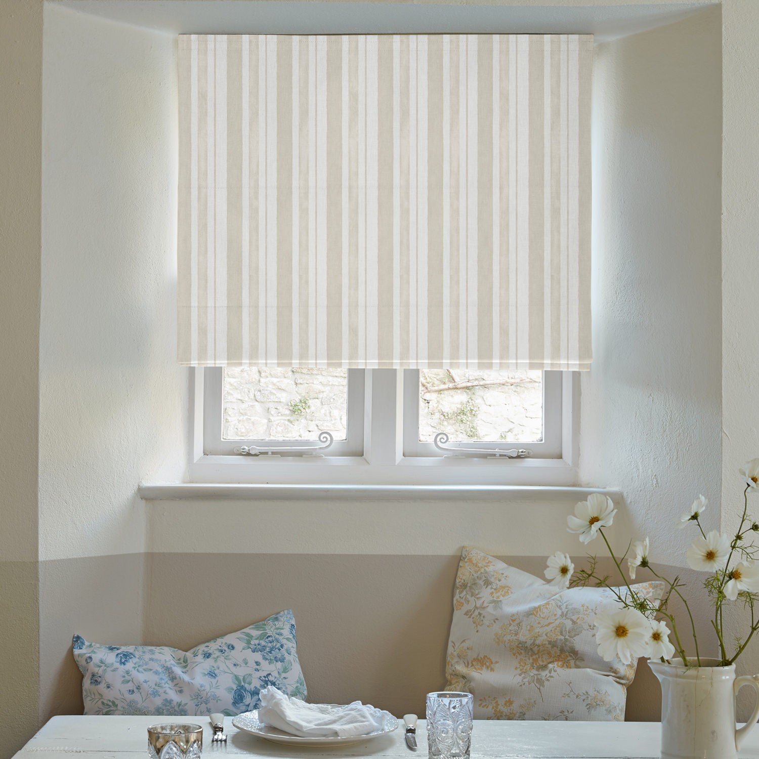 watercolour stripe natural stripe roman blind