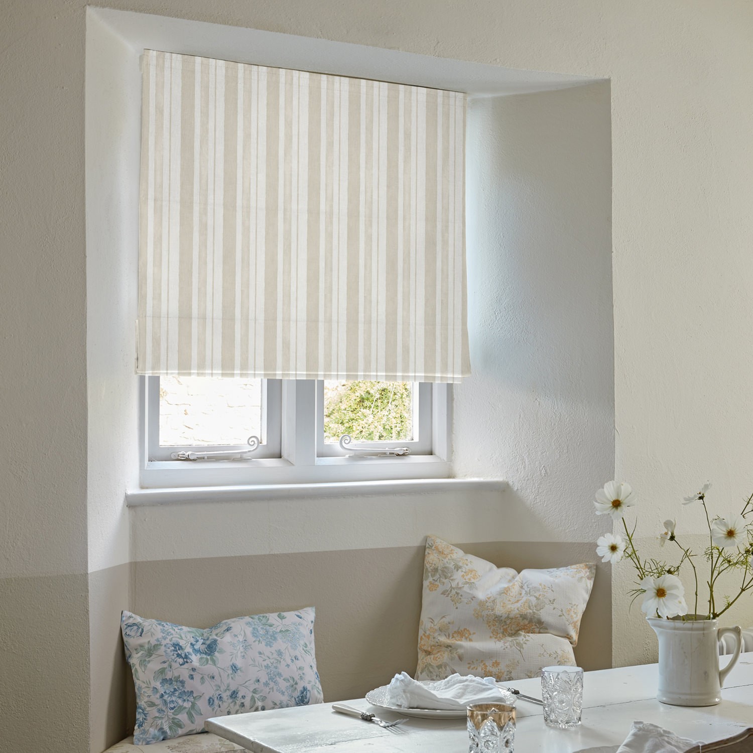 watercolour stripe natural stripe roman blind