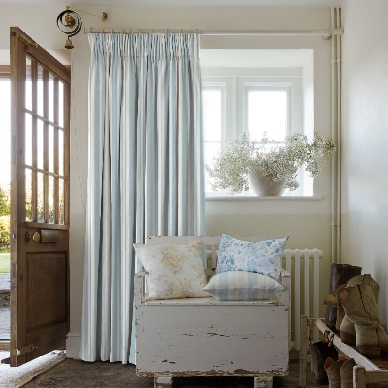 Watercolour Stripe Pale Blue Stripe Curtains