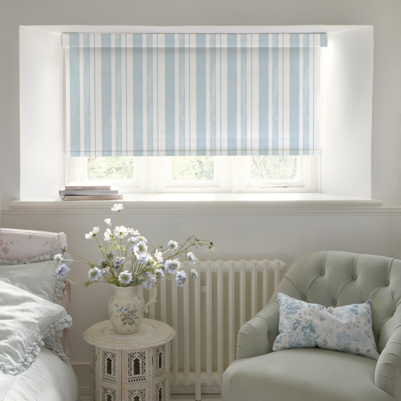 Watercolour Stripe Pale Blue Soft Touch Blackout Roller Blind