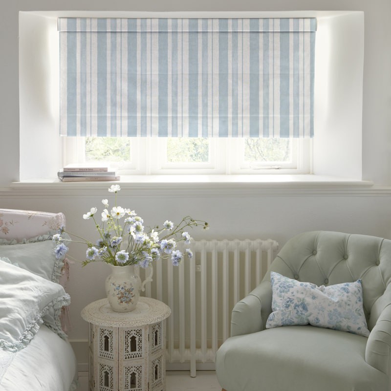 Watercolour Stripe Pale Blue Stripe Roman Blind