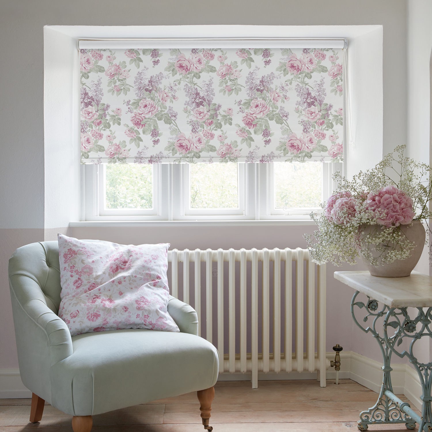 wild garden lilac soft touch blackout roller blind