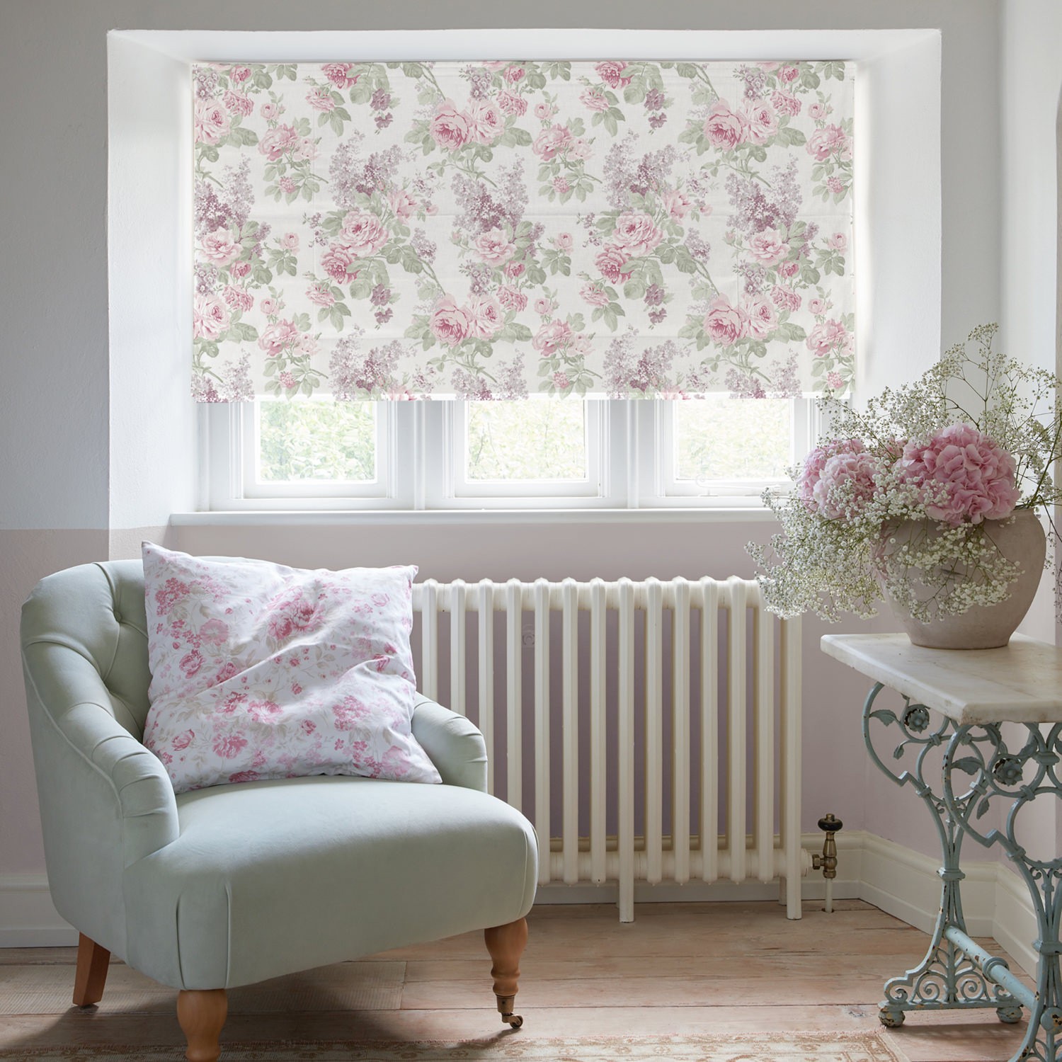 wild garden lilac floral roman blind