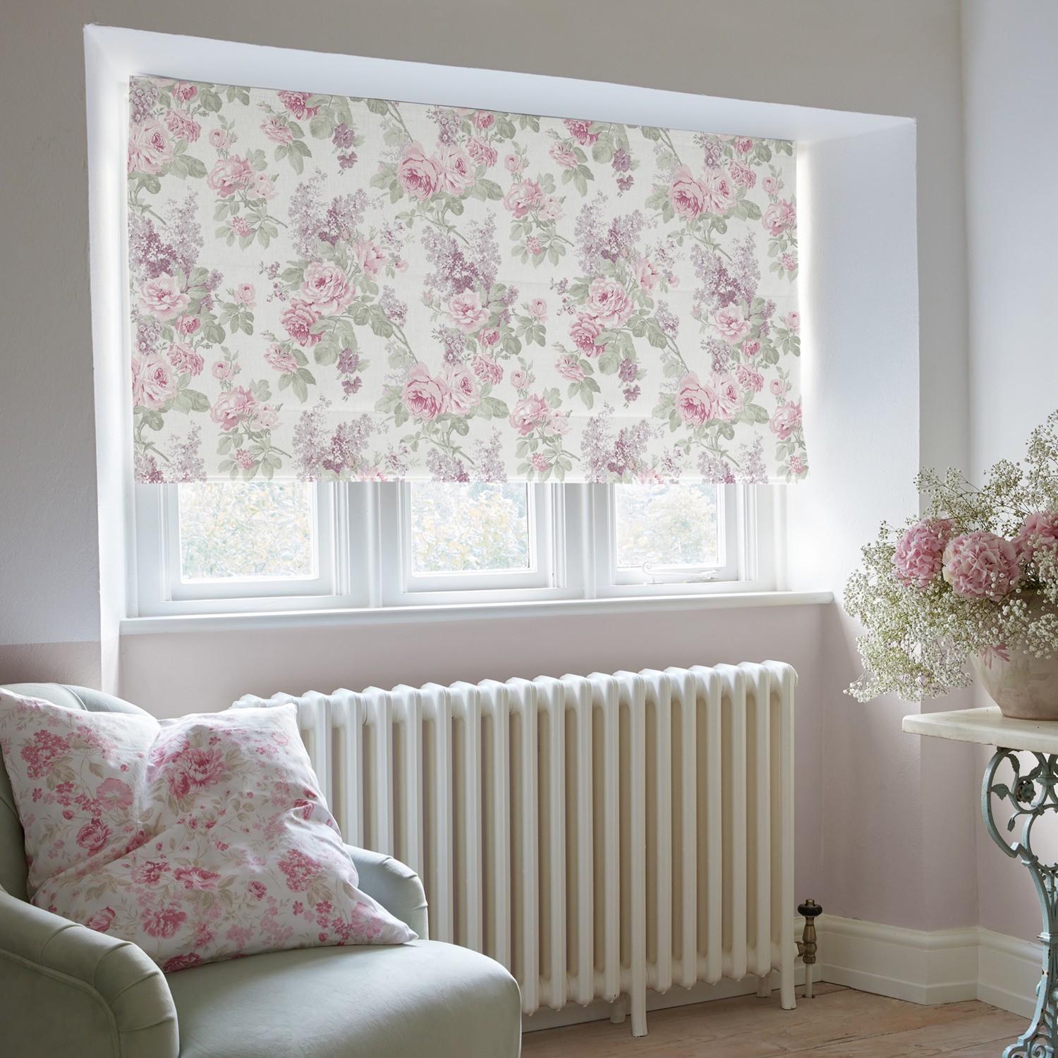 wild garden lilac floral roman blind