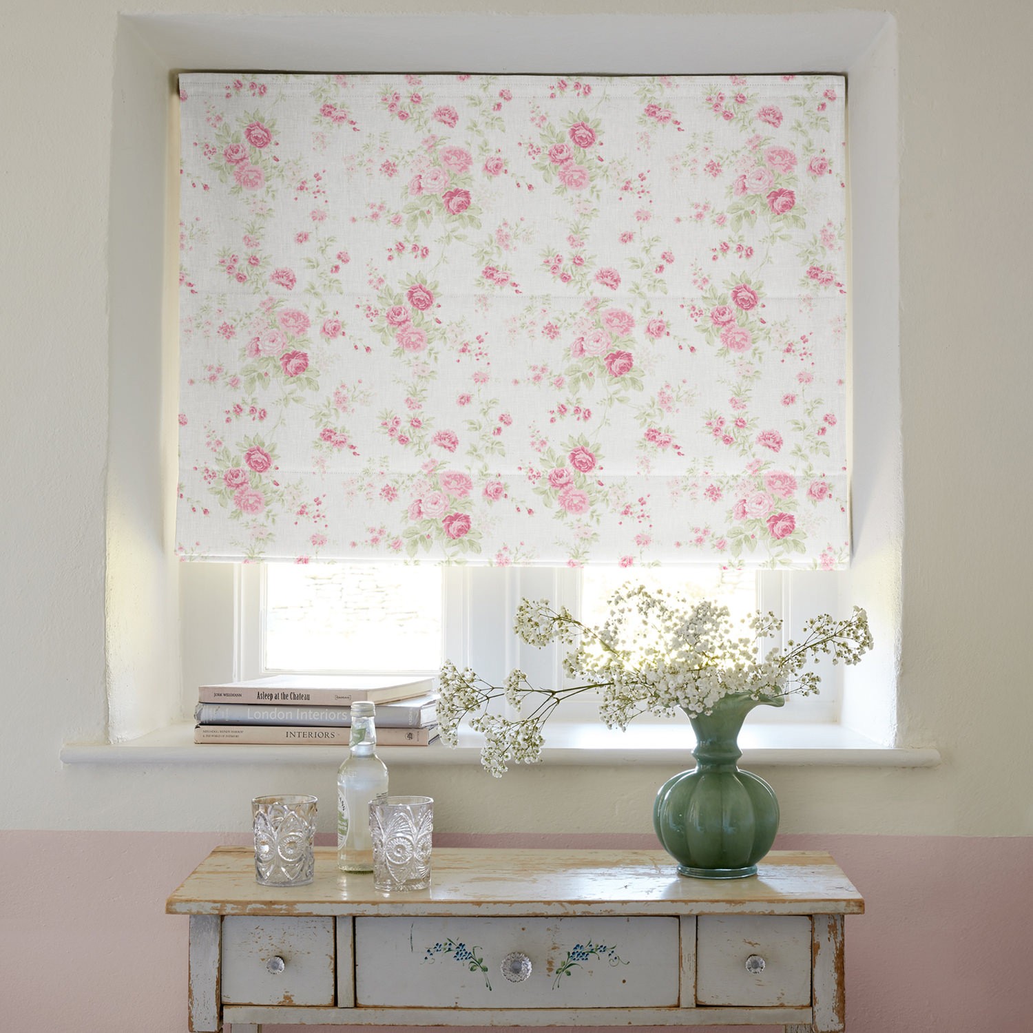 wildflower rose floral roman blind