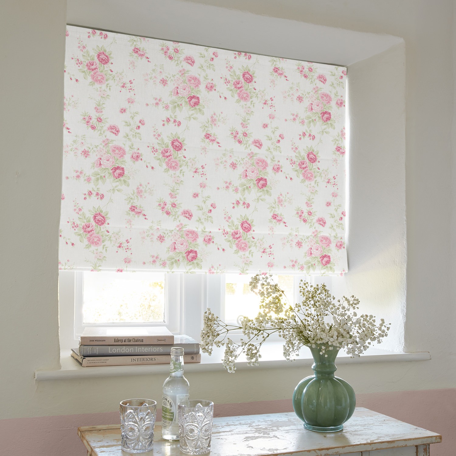 wildflower rose floral roman blind