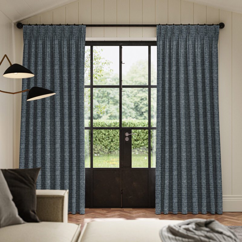 Abelia Danube Jacquard Curtain with a rich, flowing botanical pattern in a calming blue.