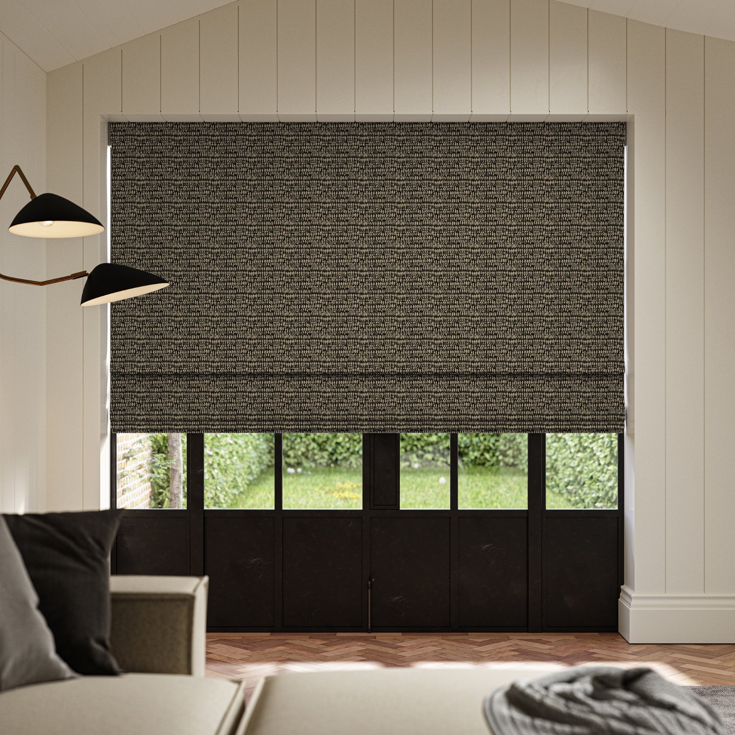 abelia noir jacquard roman blind
