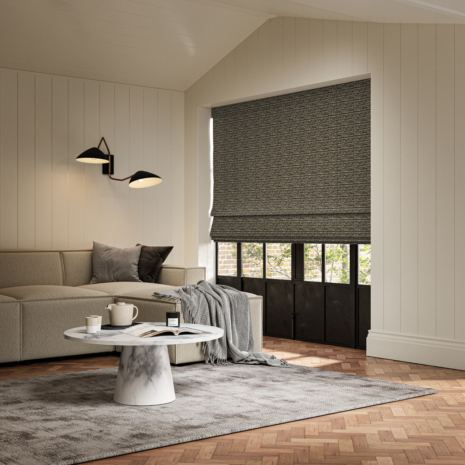 abelia noir jacquard roman blind