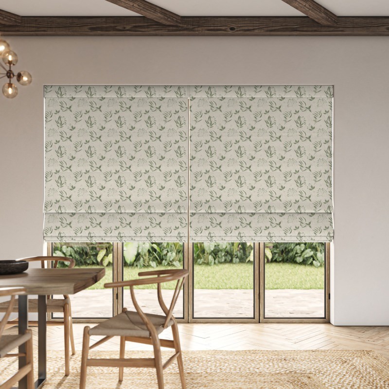 Adele Spring Printed Roman Blind with a delicate pattern of fresh spring botanicals