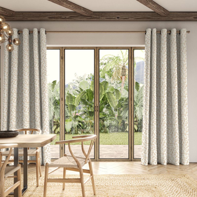 Aideen Ginger Printed Curtain showcasing the detailed ginger-toned printed pattern on the fabric.