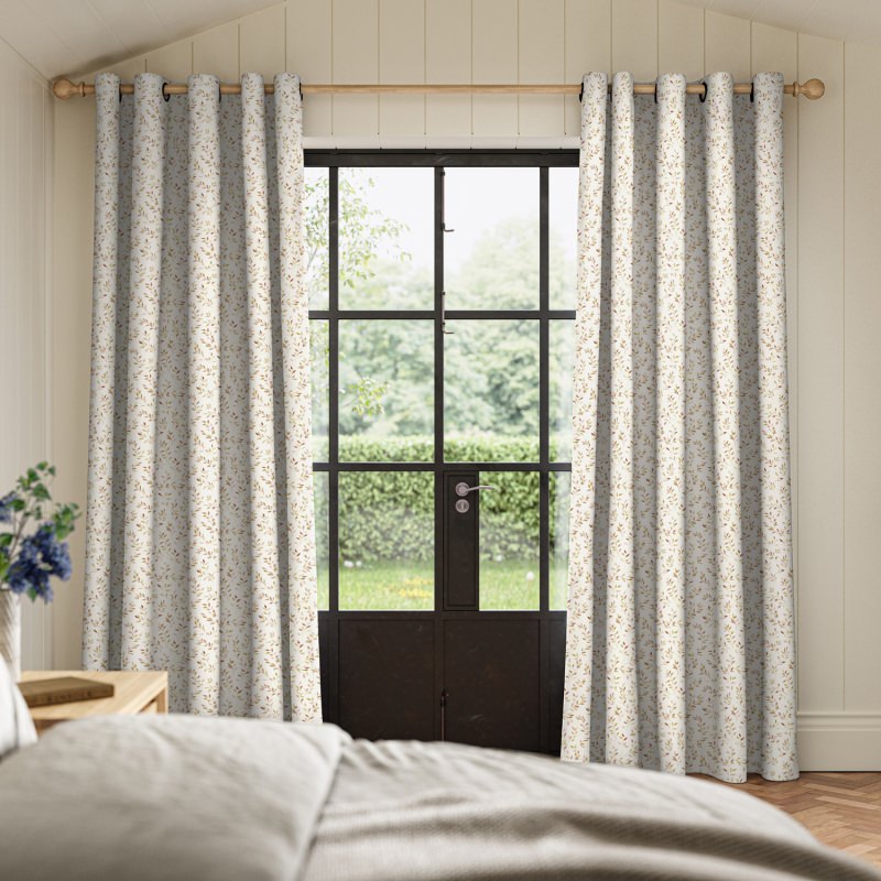 Aideen Sienna Printed Curtain in an earthy, rustic print, hanging gracefully.