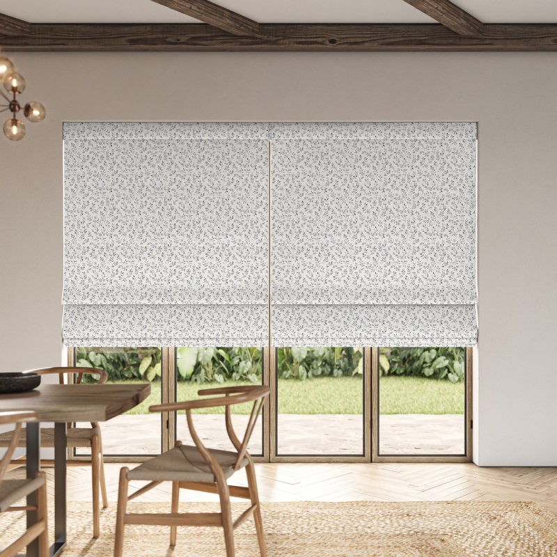 Aideen Violet Printed Roman Blind featuring a soft and elegant purple floral pattern