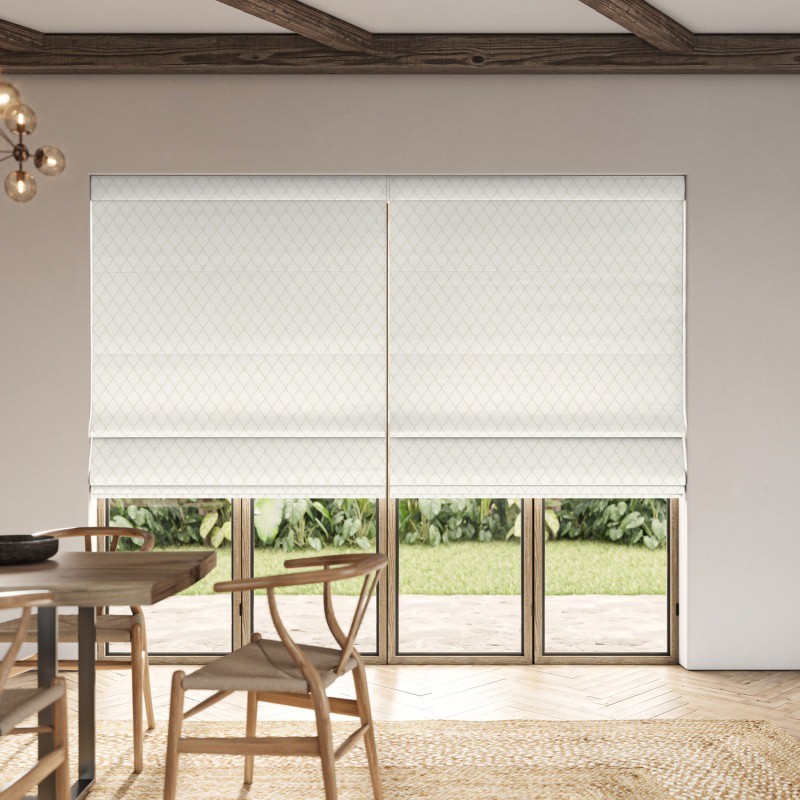 Allen Ivory Embroidery Roman Blind featuring delicate, elegant stitched detailing on an ivory fabric panel