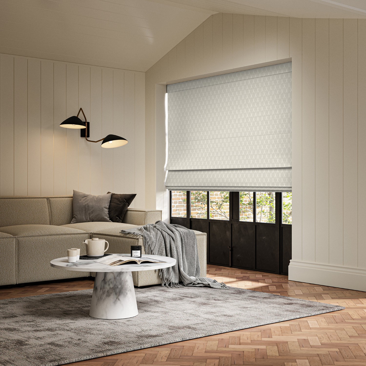 allen smoke embroidery roman blind
