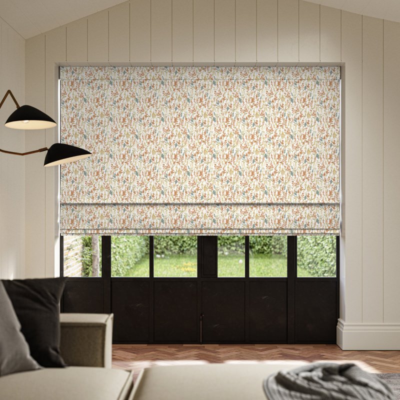 Alluna Ginger Printed Roman Blind with its vibrant and energetic warm printed pattern