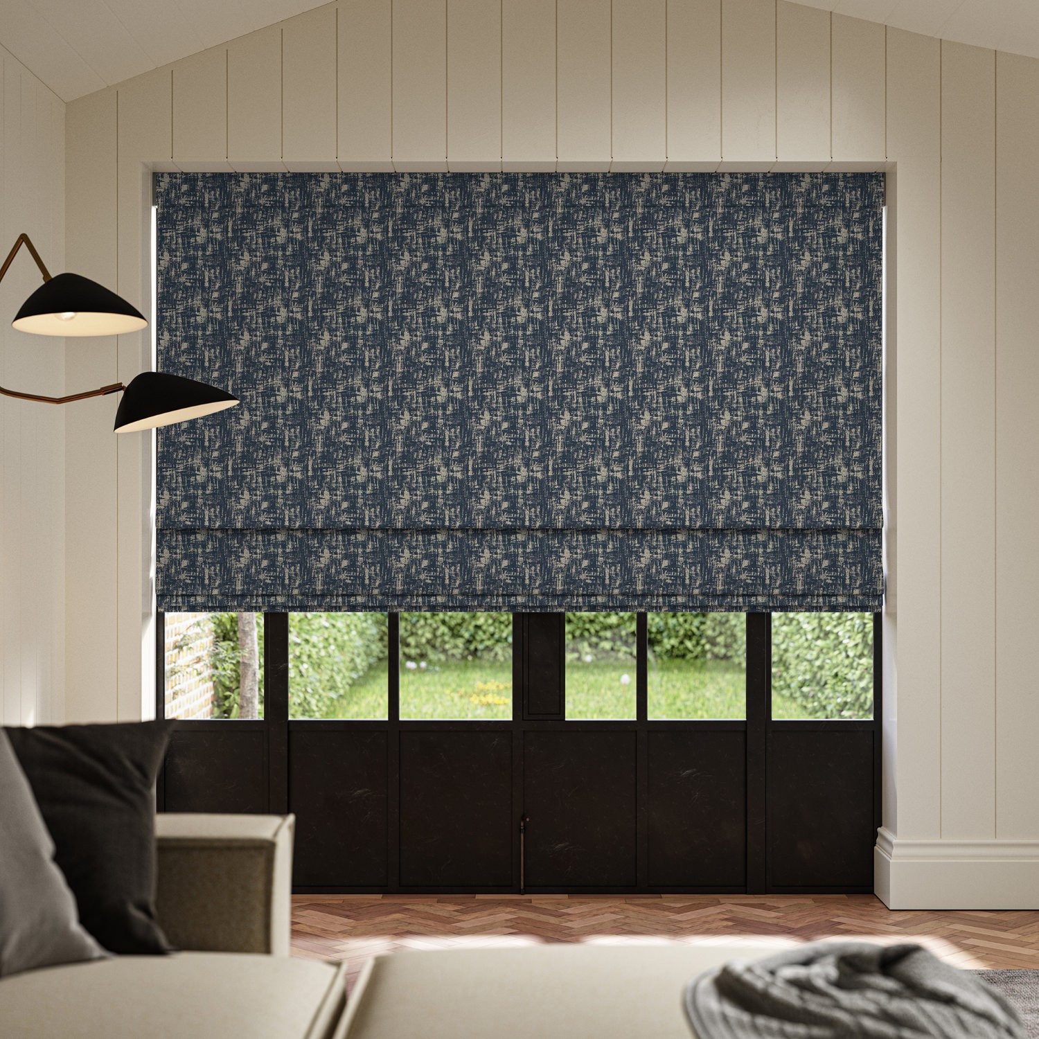 andoh indigo jacquard roman blind