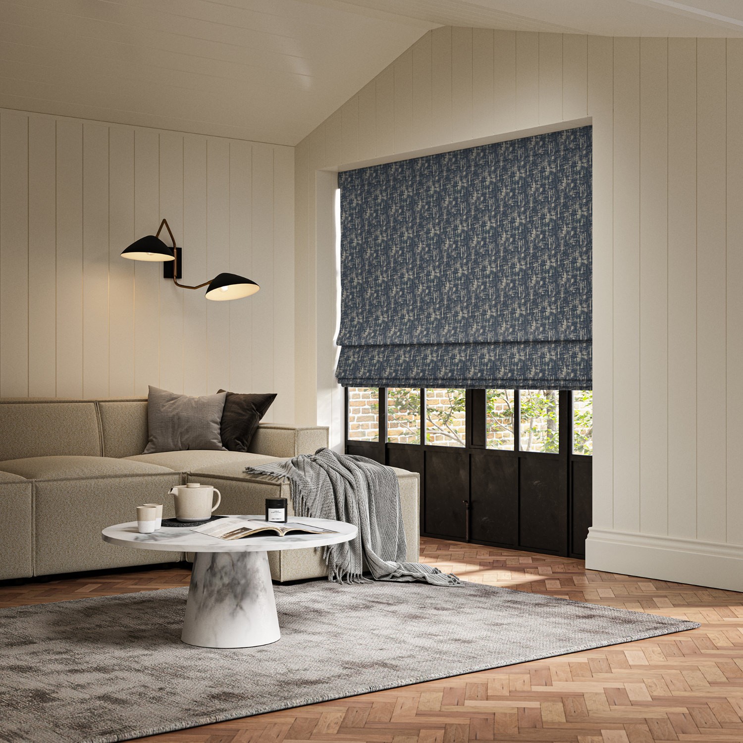 andoh indigo jacquard roman blind