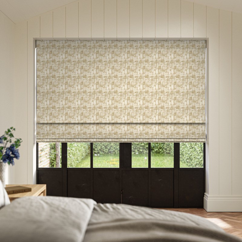 Andoh Ochre Jacquard Roman Blind in an earthy ochre with a unique, modern jacquard weave