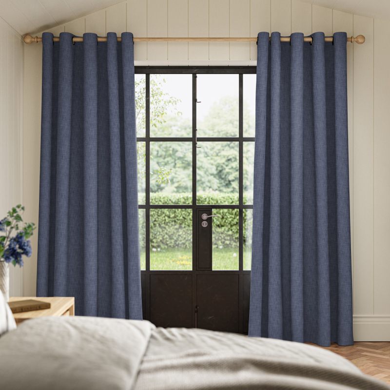 Anua Denim Plain Curtain in a timeless and relaxed muted blue, showing its soft drape.