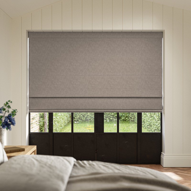 Anua Hessian Plain Roman Blind with a natural, rustic, and textured woven-look appearance