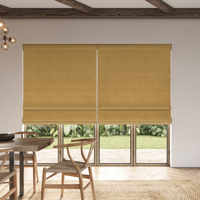 Anua Ochre Plain Roman Blind in a vibrant and earthy golden-ochre plain fabric