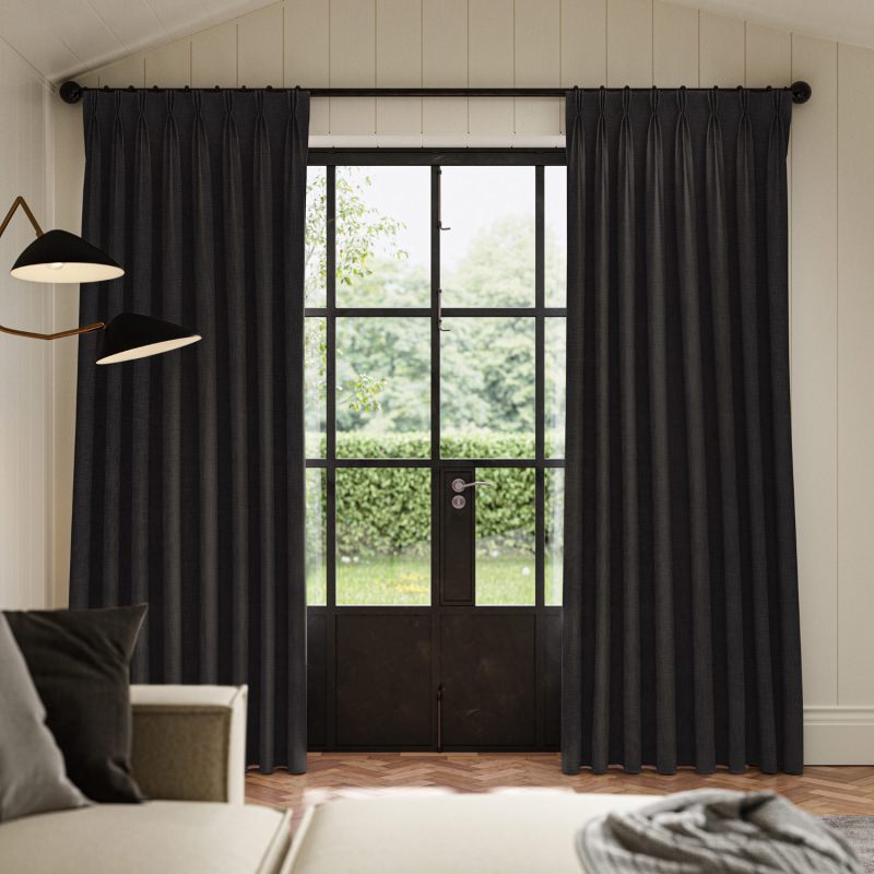 Anua Onyx Plain Curtain, a pure and dramatic solid black fabric with a heavy drape.
