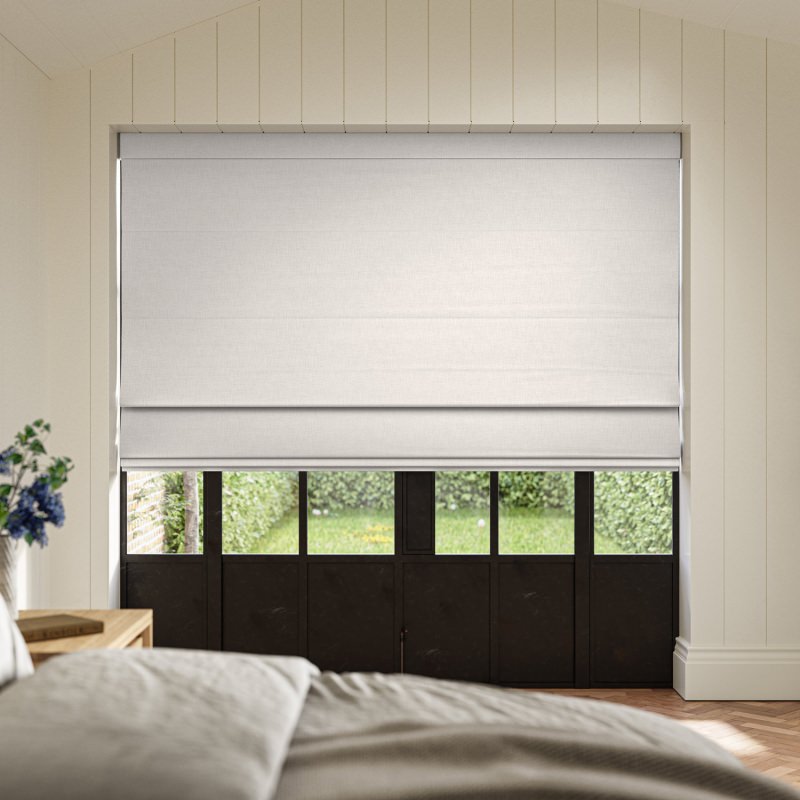 Anua Pearl Plain Roman Blind, a soft and elegant off-white fabric with a subtle lustre